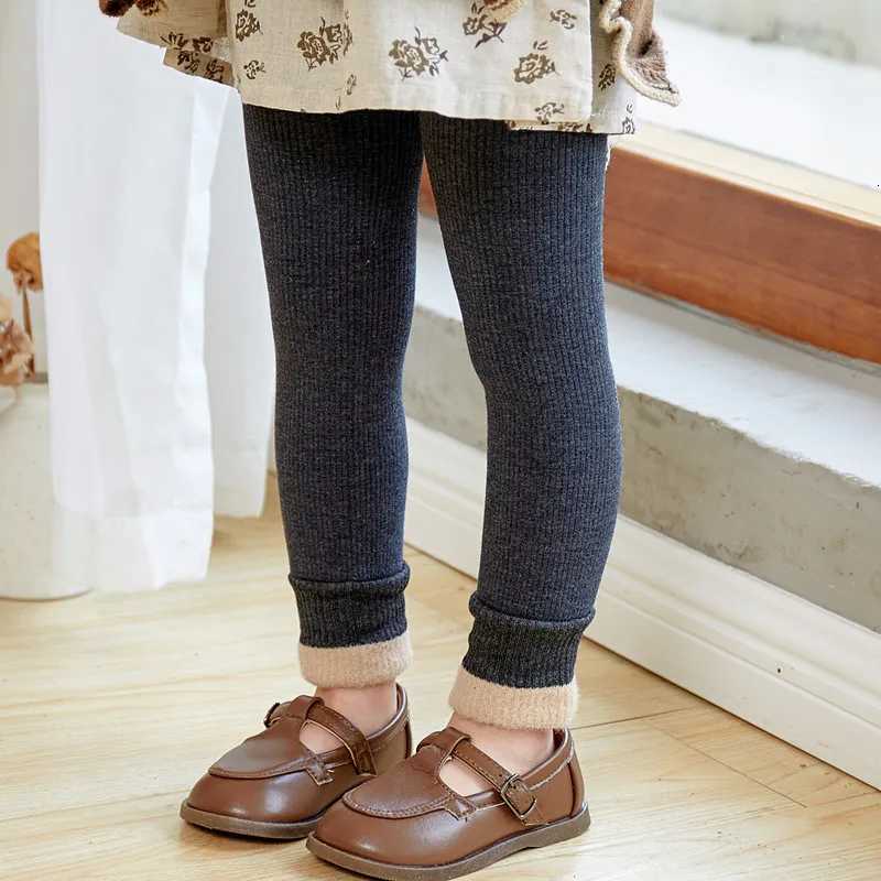 2025 New Winter Children Girls Solid Color Pit Strip Render Pants Toddler Fleece Padded Warm Trousers Kids LeggingsT251024