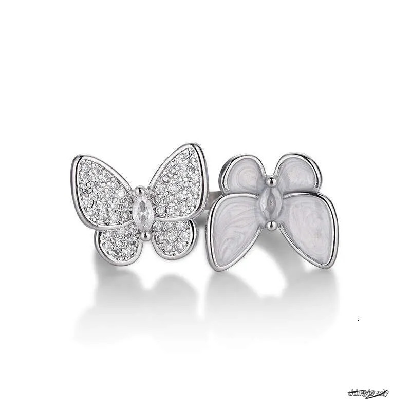 Open Adjustable Ring With Double Butterfly Design - Mother Of Pearl & Rhinestone Elegant Women's Jewelry Ddmylovely