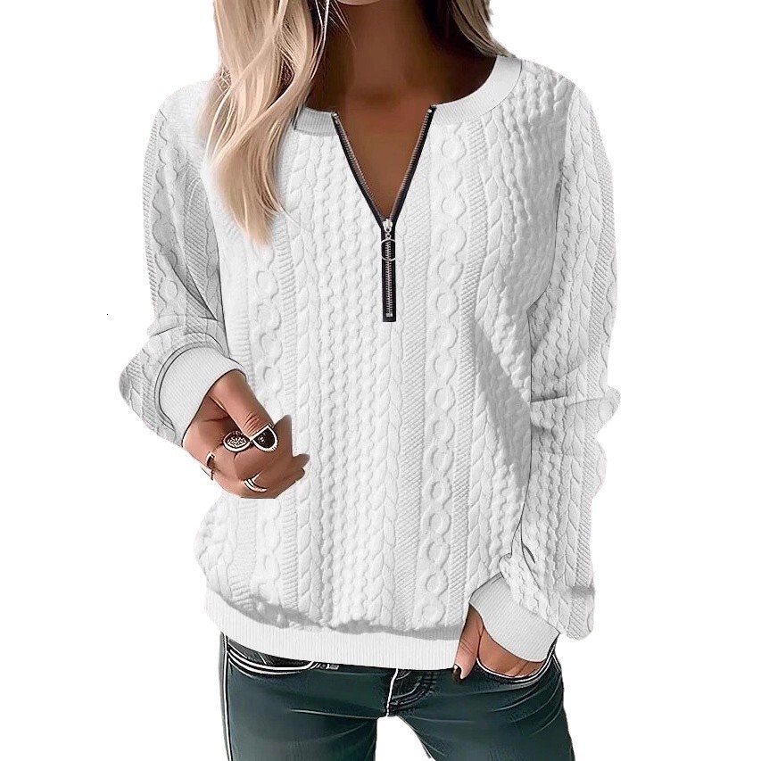 2025 Autumn Winter New Women's Long Sleeve Solid Color V-neck Zipper T-shirt Top