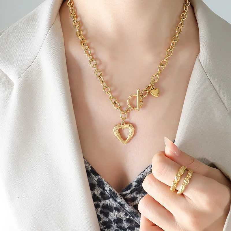 Fashion Heart Stainl Steel Women Pendant Necklaces Luxury Design OT Buckle Exaggerated Thick Chain Necklace JewelryXJ251024