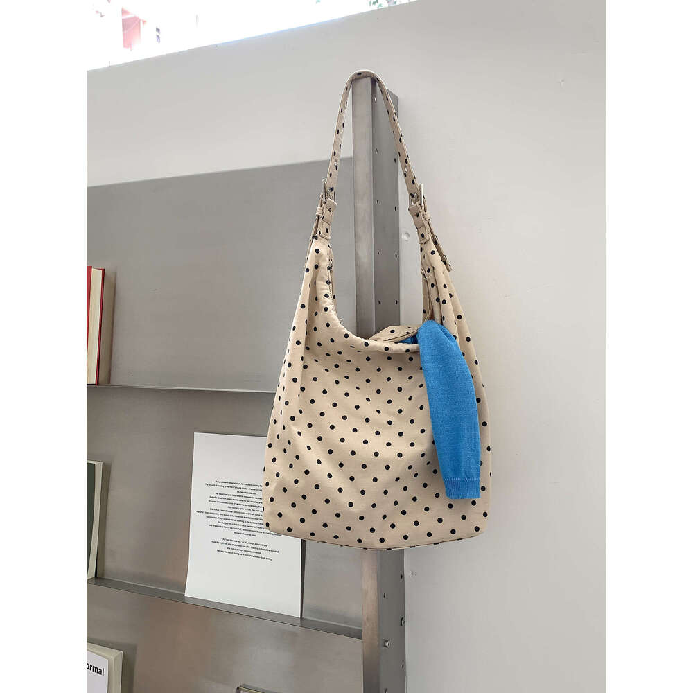 New Casual Polka Dot Women, Cotton Trendy Large Capacity Tote Bag, Lazy Style Commuter Shoulder Bag For Women B5