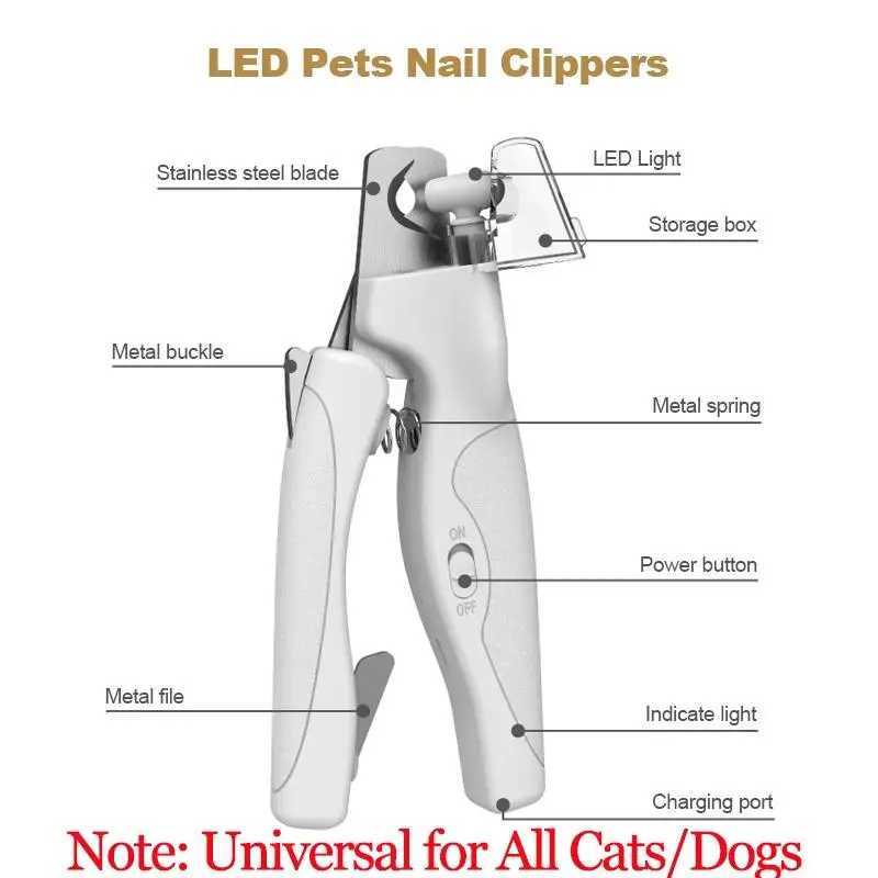 Pet Nail Clipper with LED Light Dog Cat Special Blood Line Scissors Multifunction Nail Trimmer Pet Cleaning Grooming Supplies Z20251024