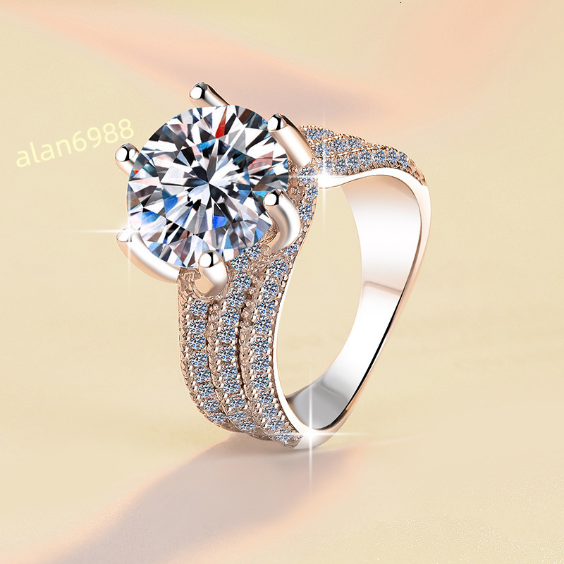 GRA S925 Sterling Silver Gold Plated Luxury Extra Large 5CT Moissanite Diamond Three Row Six Prong Twist Ring Engagement