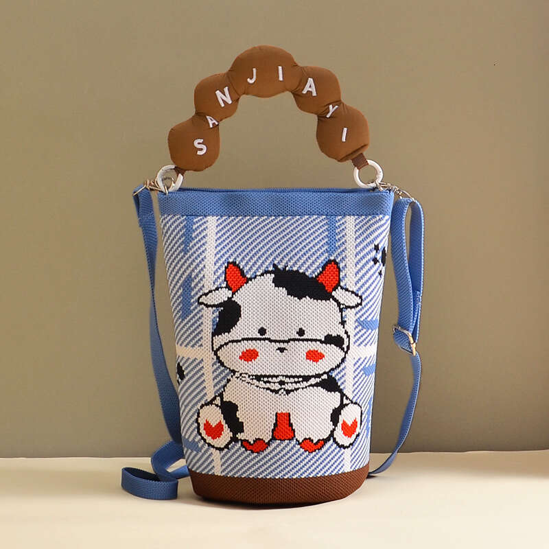 Hot Selling Flying Weave Cartoon Jacquard Bucket Crossbody Women's Fashion Knitted Commuter Phone Small Shoulder Bag