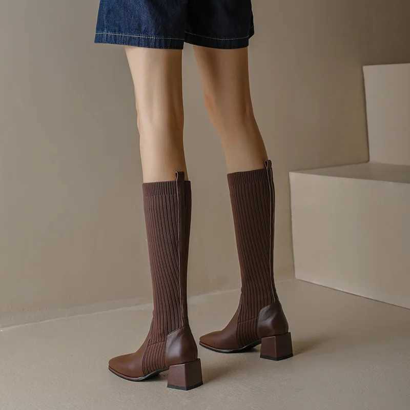Women Knitted Long Boots Autumn Winter New Knee High Socks Shoes Woman Fashion Slip on High Heels Retro Elastic Botas Mujer W251024