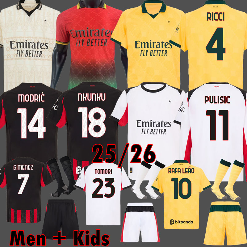 25025 2026 MODRIC NKUNKU aAC MlIAN Soccer JerseyS RAFA LEAO TOMORI MUSAH 25 26 ACM 125TH Anniversary Kits RICCI 4TH GABBIA PULISIC 125 Years Player shirt men kids Kits