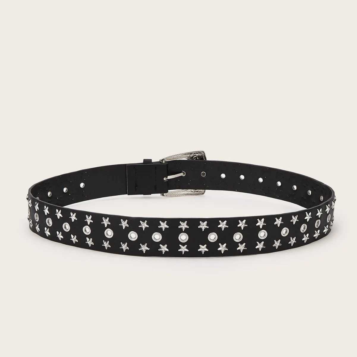 New Personalised Star Wide Belt for Women Fashionable Punk Style Black Jeans Accessories Casual Rivet Student Belt W251024