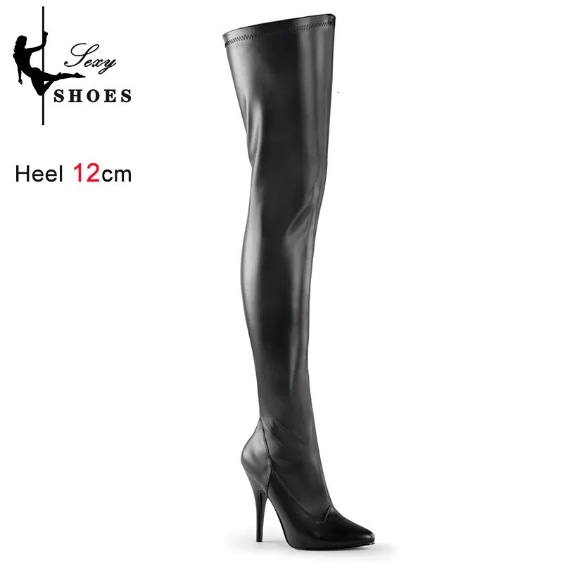 OvertheKnee Womens Leather Long Shoes Side Zipper Pointed Toe Black Stiletto Cross Thigh High Boots Plus Size 251023