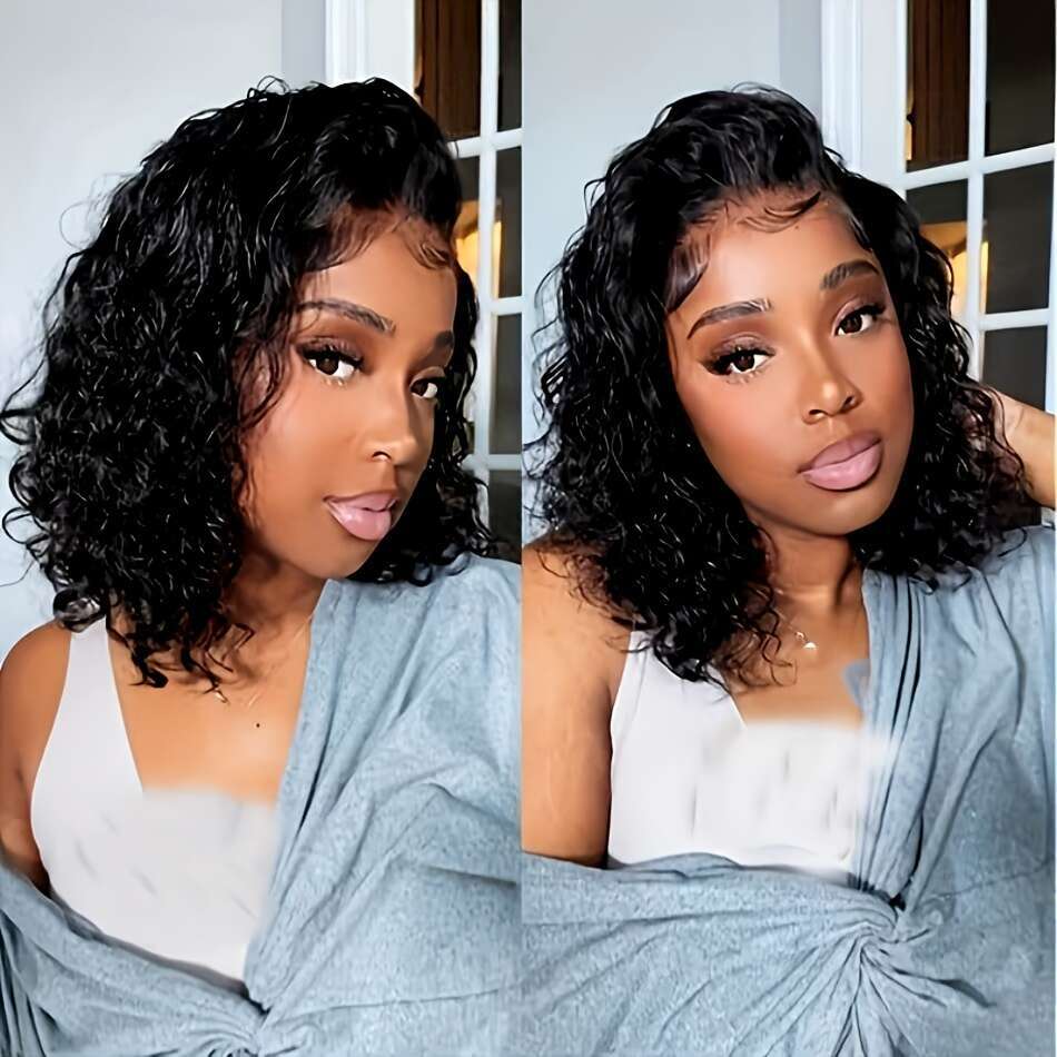 4X4 Lace Front 200 Density HD Transparent Frontal for Women Curly Wave Glueless Wigs Human Pre Plucked with Baby Hair Natural Black