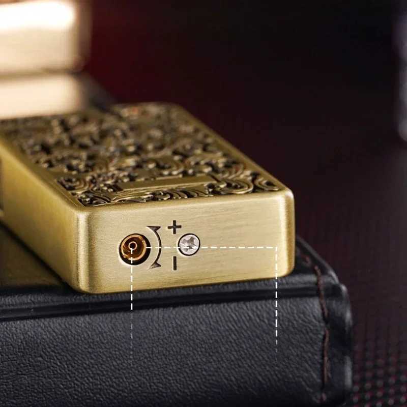 Metal Plating 3D Relief Inflatable Lighter One click Ejection Grinding Wheel Ignition Butane Gas Lighter Smoking Gifts For Men D251024