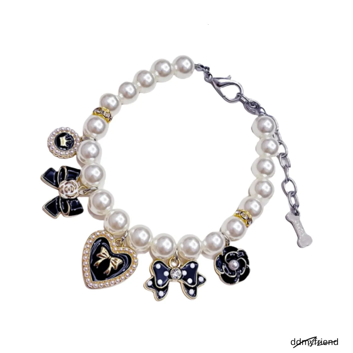 Pearl For - Pet Necklace With Bow & Flower Charms, Adjustable Small Medium Dog Collar Ddmyfriend