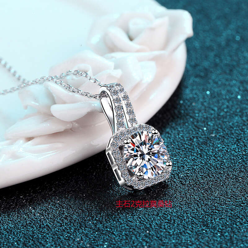 DHCollections-- Sterling Sier Plated PT950 Gold Four-Prong Women's Moissanite Necklace Sachet Pendant Clavicle Chain Straight