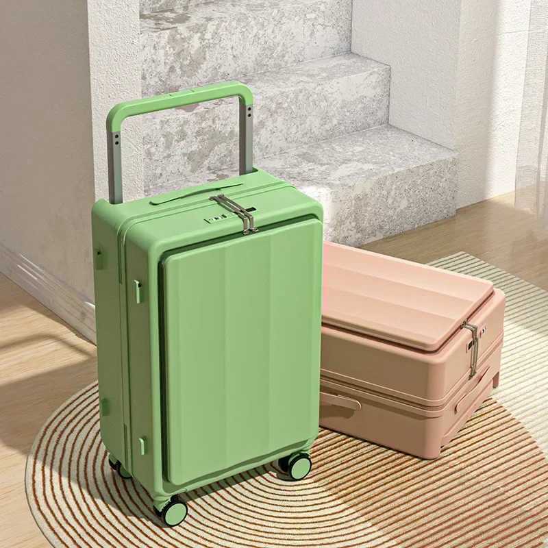 Trolley Luggage Wholesale Front First Class Open Multifunctional Suitcase with USB Charging and Cup holder Carry on Luggage SetW251024