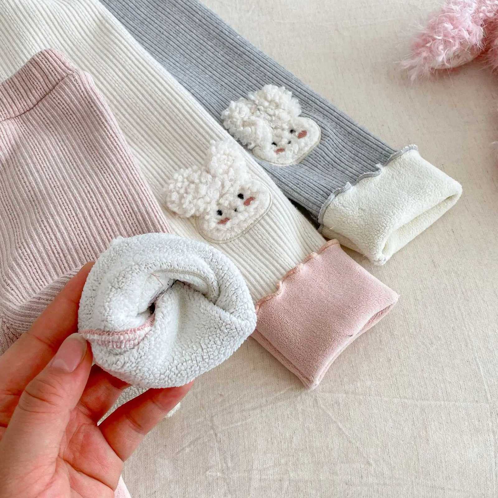 2025 Winter Kids Girl Clothes FleeceLined Leggings Cute Rabbit Embroidered Warm Long Pants Soft Stretchy Bottoms for 05Y KidsT251024