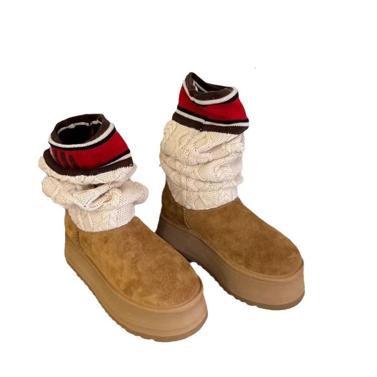 Sheepskin snow boots high tube wool tube women's new designer boots thick soled autumn and winter new luxury boots trendy height increasing boots