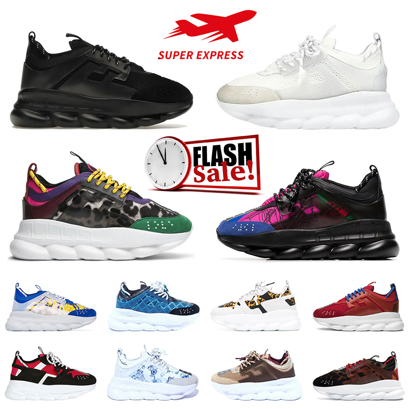 Designer Chain Reaction men women shoes Dress Rubber Suede Triple Black White Gold Red Brown Orange Blue fashion mens casual trainers platform sneakers