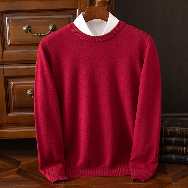 Autumn Winter Mens ONeck Merino Wool Sweater Versatile Basic Cashmere Pullover Casual Business Knitwear 251018