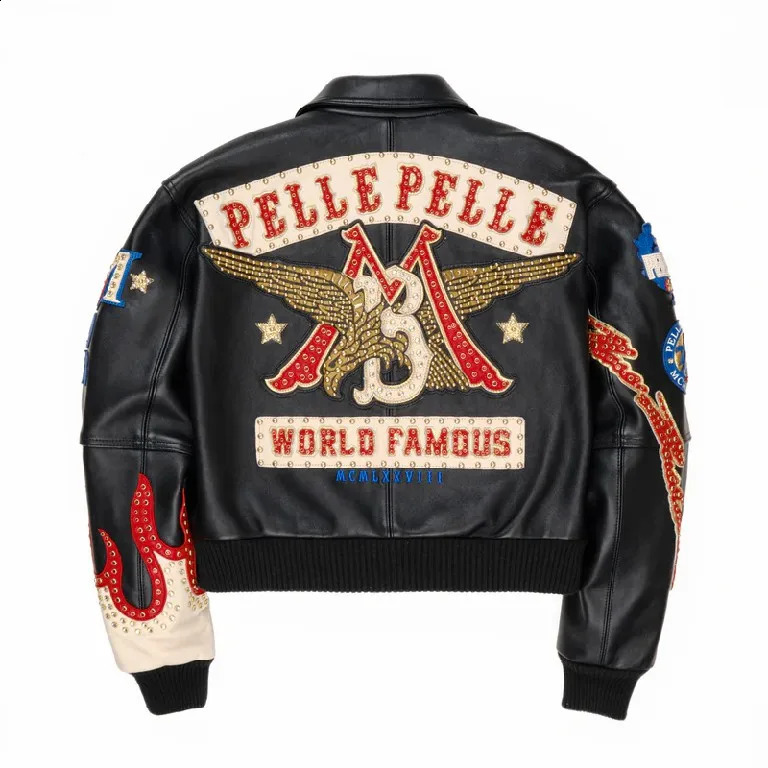 Streetwear Vintage Embroidered Leather Jacket Y2K Men Motorcycle Jacket Sequin Hip Hop Embroidered Patches Oversized Casual Coat 251023