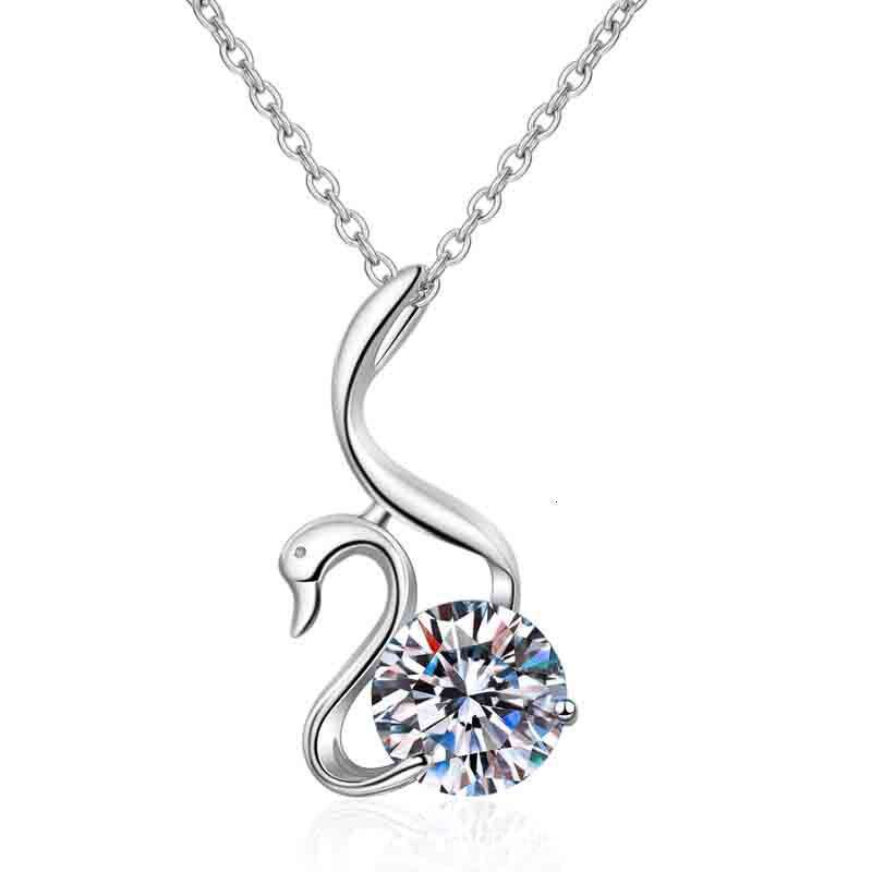 DHCollections-- S Pure Sier for Women 2 Moissanite Swan Necklace Simulated Dia Pendant Collarbone Chain