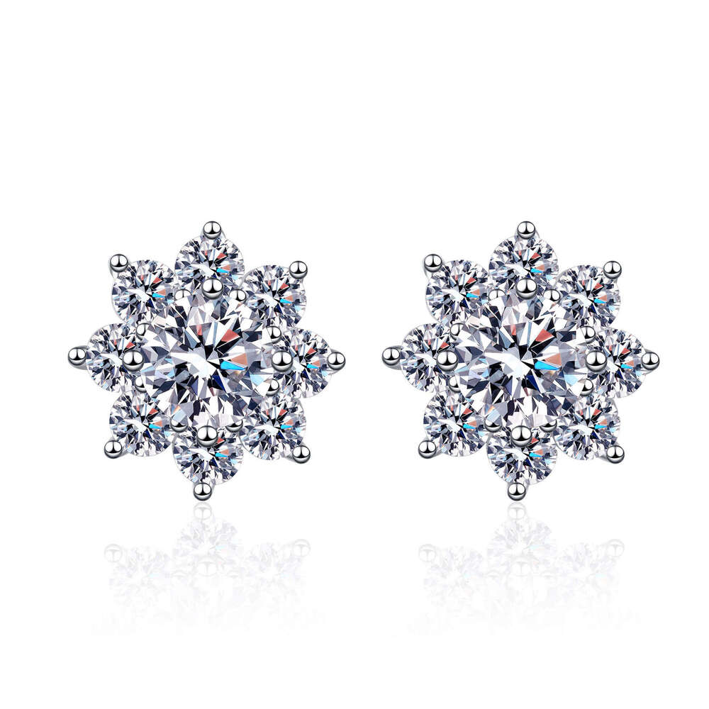DHCollections-- Sterling Sier Snowflake for Women Moissanite Earrings Plated with PT950 Gold Jewelry