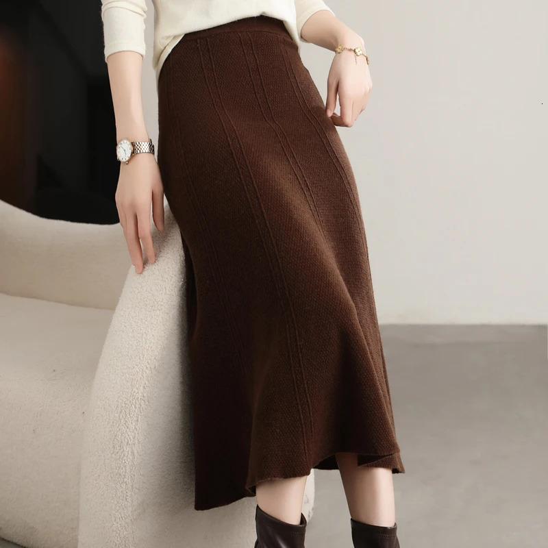 100 Pure Wool Knitted Skirt Womens Autumn And Winter MidLength High Waist Hip Long Slim Cashmere Umbrella 251017