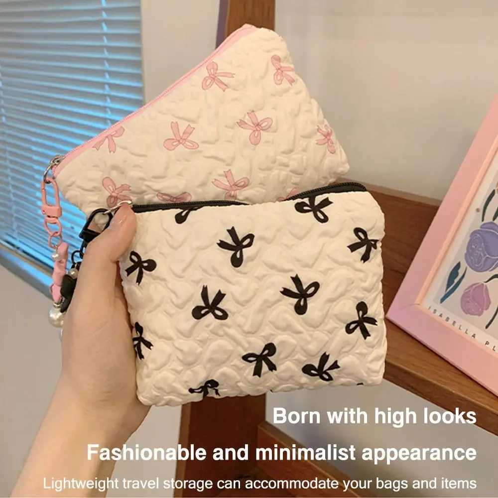 Cotton Makeup Bag for Women Quilted Travel Cosmetic Bag Girls Make Up Organizer Portable Little Bow Makeup PouchT251024