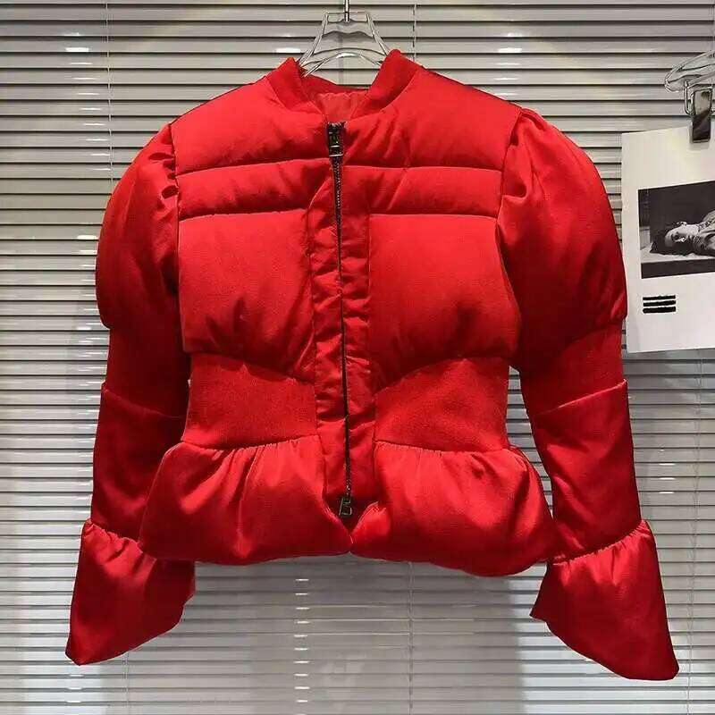 2025 Winter New Items Fashion Women's Thread Waist Design Warm Jacket Casual Solid Color Zipper Cotton Padded Womens Coat