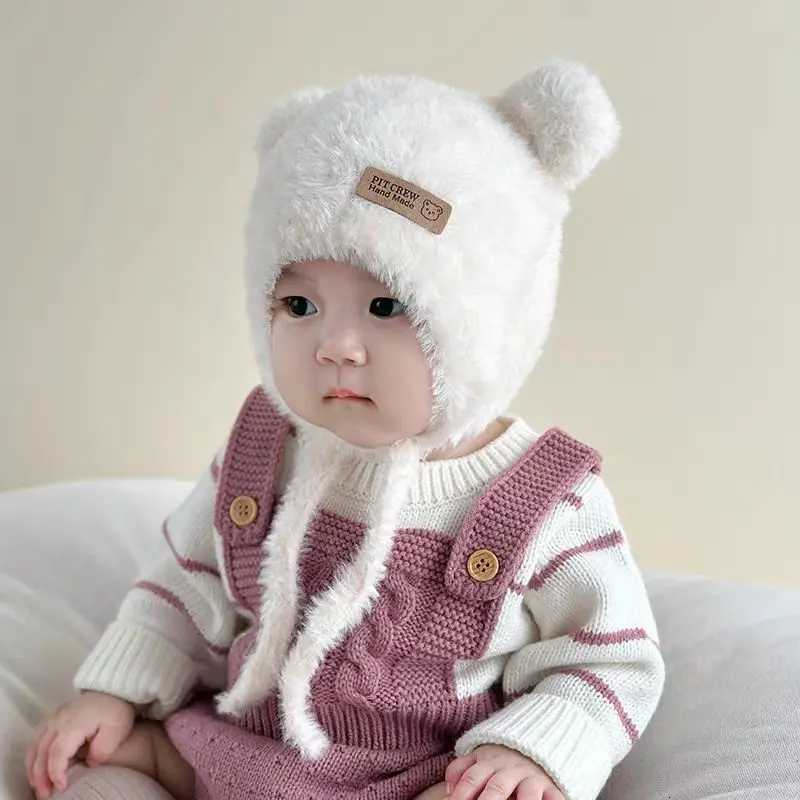 Baby Bear Ear Protection Hat Winter Plush Earmuffs Cap 13Year Boys Girls Toddler Warm Headgear Bonnet Solid Velvet Kids BeaniesL251024