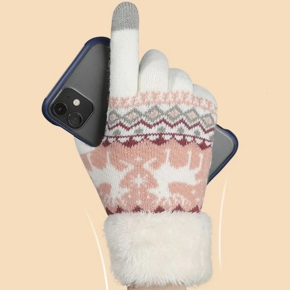 Cuff Christmas Reindeer Gloves Warm Coldproof Touch Screen Mittens Full Finger Jacquard Knit Gloves Autumn Winter 251021
