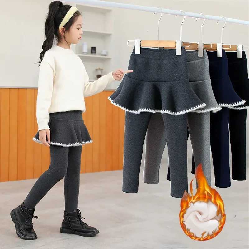 Winter Girl Clothes 310Y Kids Leggings Fake Two Piece Skirt Pants Warm Fleece Lined Cotton Solid Color Thickened TrousersT251024