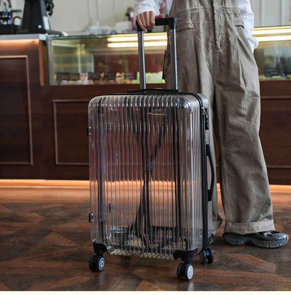 Transparent PC Carry On Suitcase 20 inch Cabin Luggage Trolley Bag On Wheels Fasion Rolling LuggageW251024