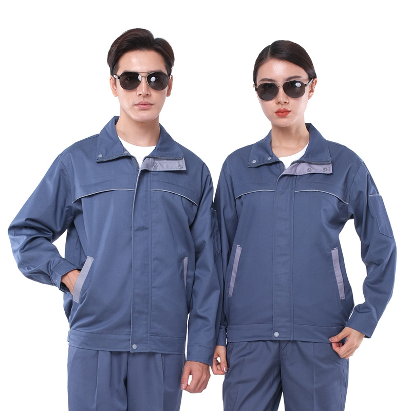 Spring and Autumn workwear, polyester cotton long sleeved men's and women's factory workshop workwear set, breathable and wear-resistant lab