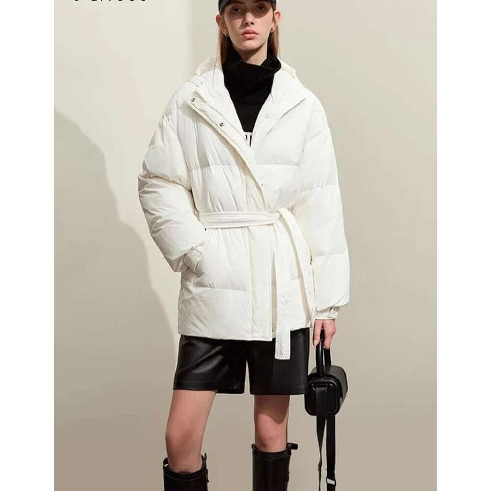 Women's Duck Jacket 2025 Winter New Thick Solid Hooded With Belt Down Cotton Padded Coat For Lady