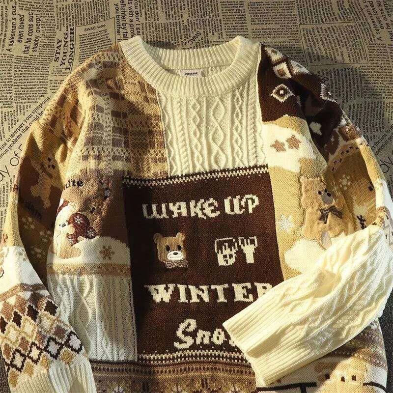 American Cute Twist Christmas Long Sleeve For Men Women Y2k Street Autumn And Winter Fashion Loose Pullover Sweater