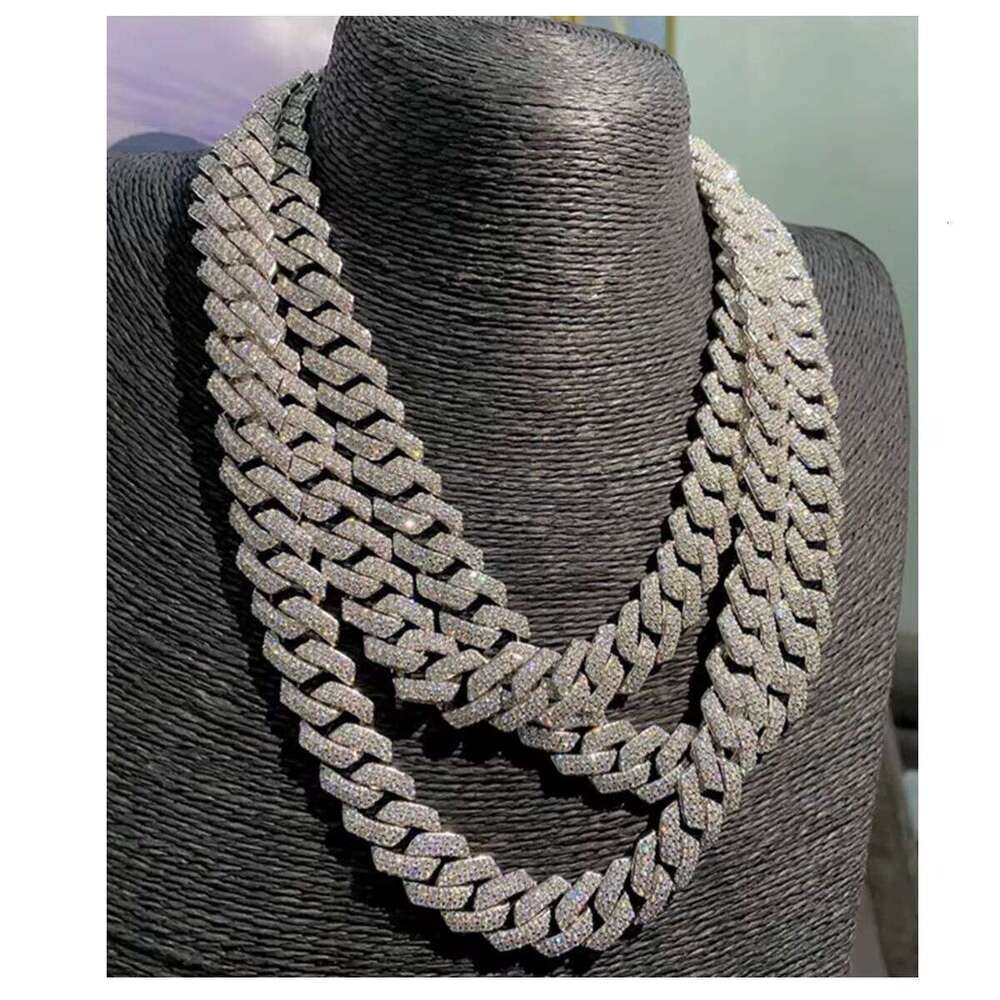 High designer necklace18 Inch 10mm 14mm S Sterling Sier White Gold Outside VVS Silicon Stone Cuban Miami Chain Necklace for Men