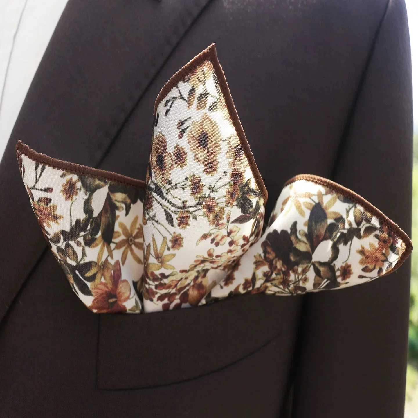 2025 New ral Printed Pocket Square For Men Formal Silky Soft Handkerchief Wedding Suit Accories Fashion Brown w Hanky Y251024