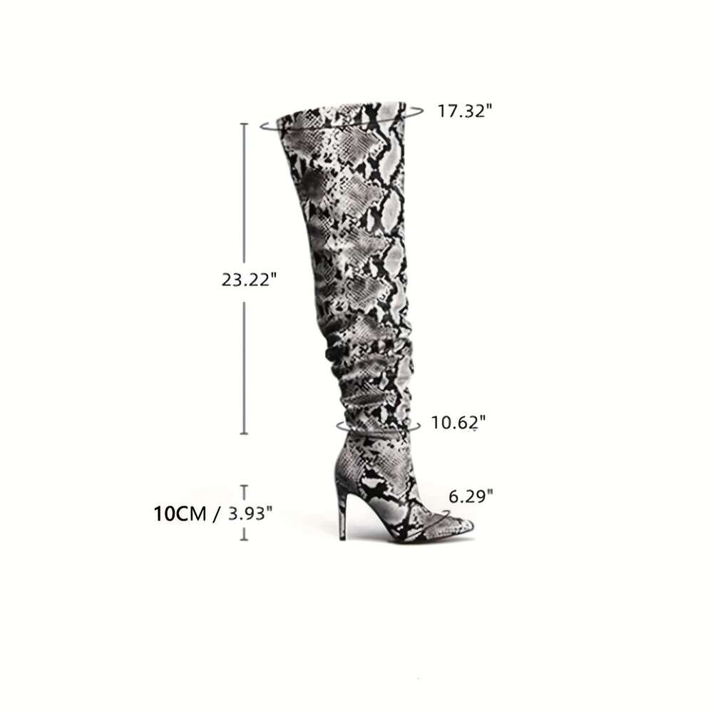 Perisil Women's Snake- Beige High-Heel - Sexy Pointed Stiletto Slipping-On Western Boots With PU & Rubber Sole, All-Season Elegant S For Parties,