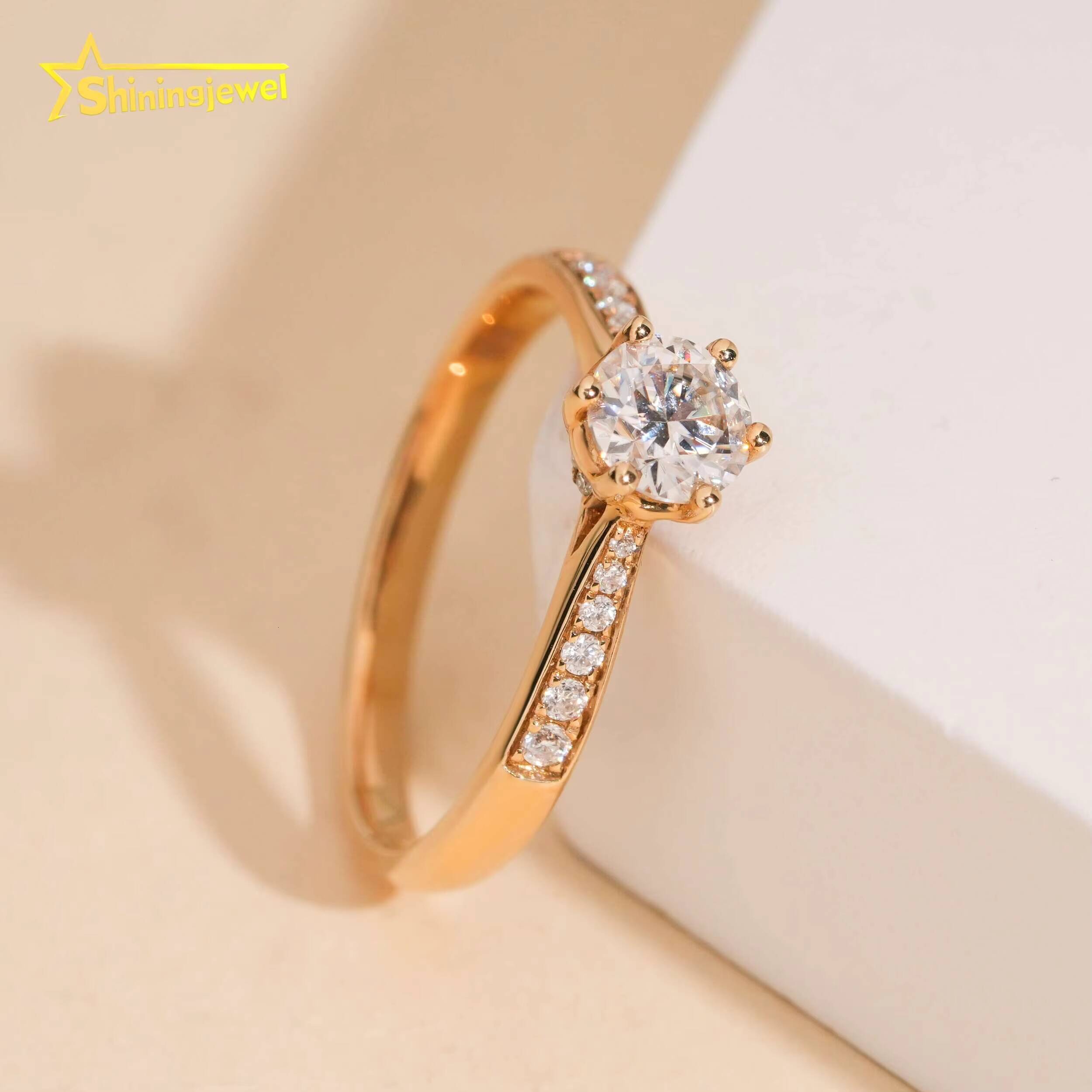 Classic 6 Prongs14K Solid Gold D VVS Moissanite Ring Fine Jewelry Custom Moissanite Ladies Ring for Engagement Wedding