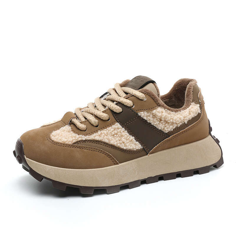 New Women's Winter Lamb Wool Thick Sole Height Increasing Warm Cotton Shoes Color Block Casual designer sneakers