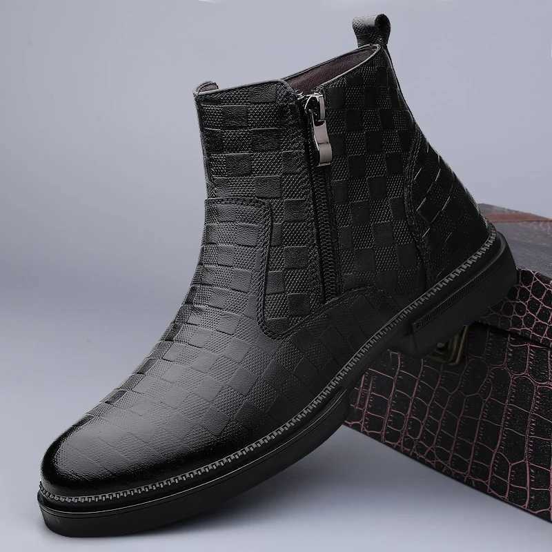 Side Zipper Man Winter Chelsea Boots Fur Warm Male Genuine Leather Shoes Luxury Brand Men Ankle Boots Handmade Business Footwear W251024