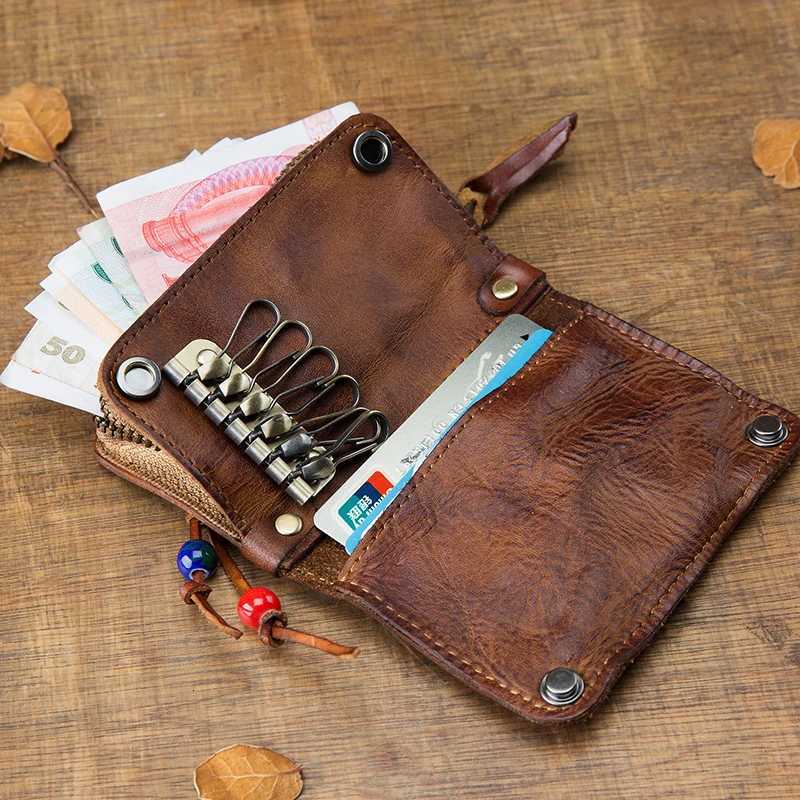Vintage Genuine Leather Double Layers Wallet Daily Mini Key Bag Purse Crazy Horse Leather Coin Purse Cowhide Casual Cards Holder Z251023
