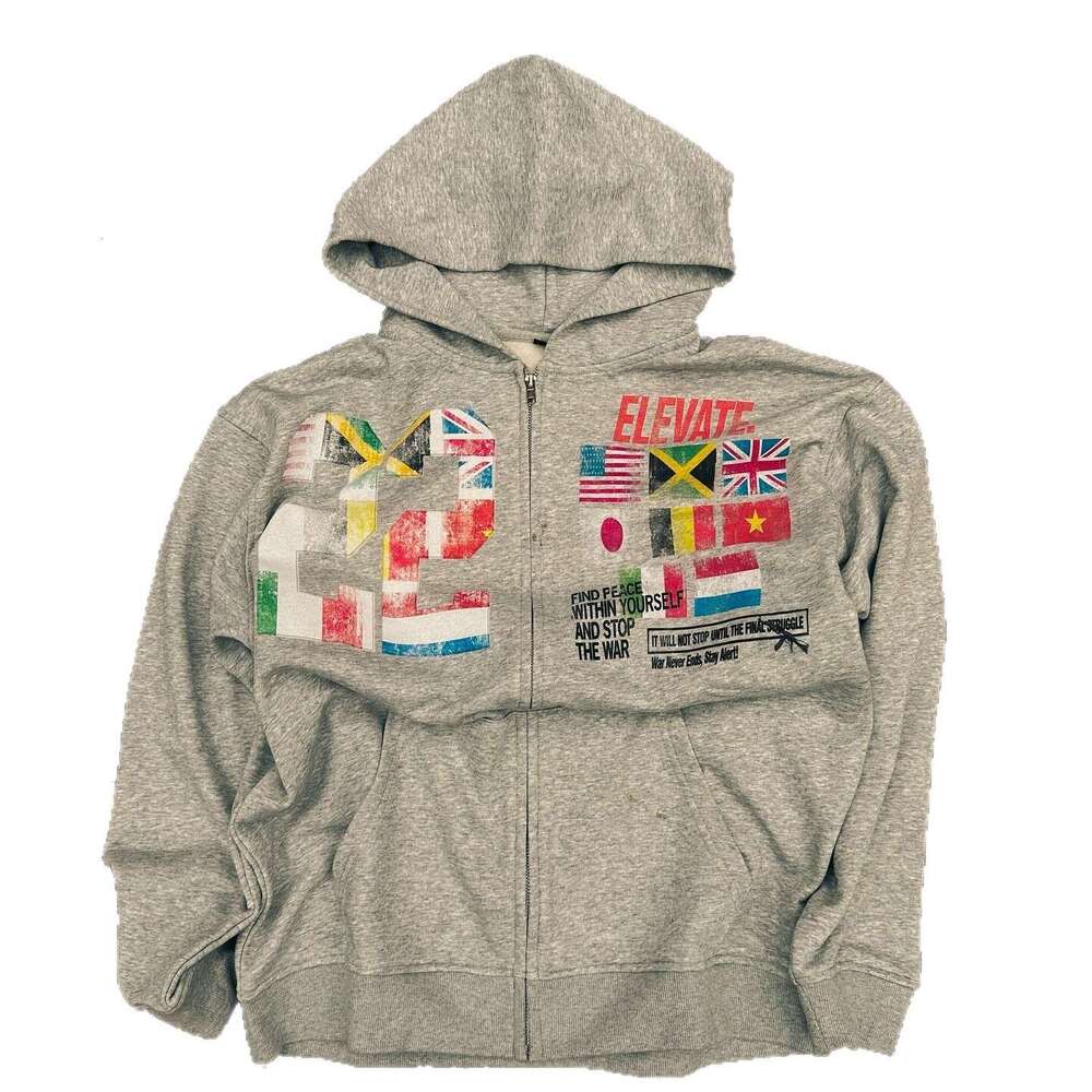 Ins Personality Printed Zipper Sweatshirt Long Sleeve Pullover Hoodie Jacket Street Fashion Y2K