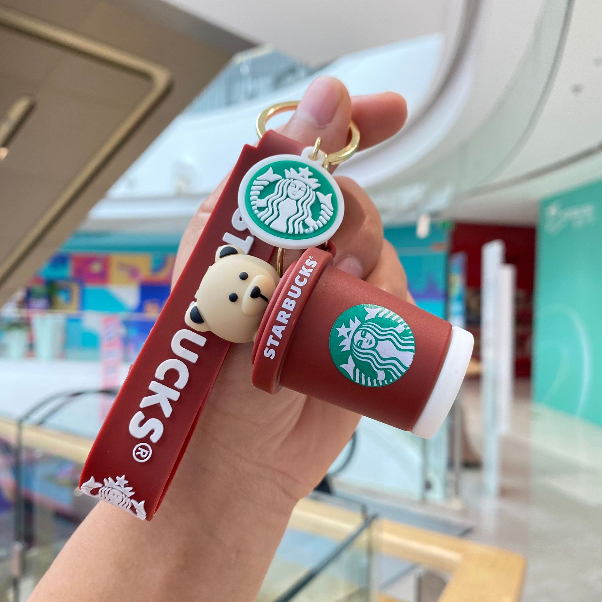Starbucks Milk Tea Cup Keychain & Bear Plush Charm - Back-to-School Gift, Claw Machine Pendant