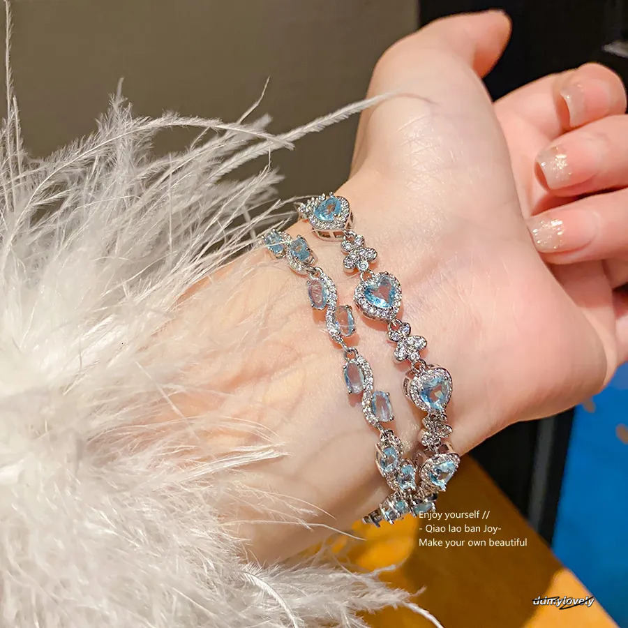Sier-Tone Bracelet With Blue Gemstone & Dia Accents - Elegant Jewelry For Parties And Special Ocns Ddmylovely