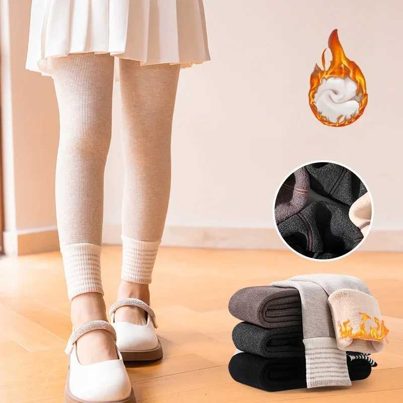 2026 New Warm Skinnny Girl Thick Leggings Autumn Winter Striped Cuffs Teenage Girls Nine Point Pants for 015Y StockingsT251024