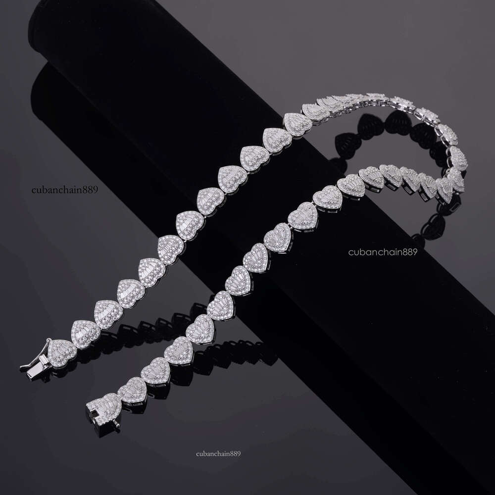 vvs iced Sier Glow Stone Hip Hop Jewelry 12mm Heart-Shaped Zirconia Tennis Necklace ChainA customizable necklace