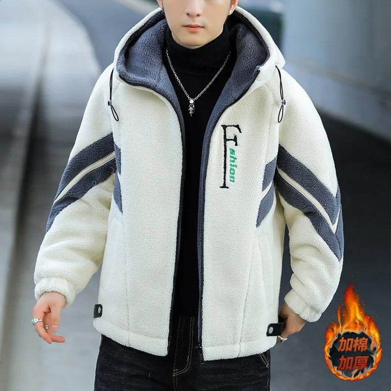 Lamb Wool Coat Men Clothing Korean Zipper Casual Cottonpadded Jacket Male Autumn Winter Fashion Pocket Long Sleeve Outerwear 251023