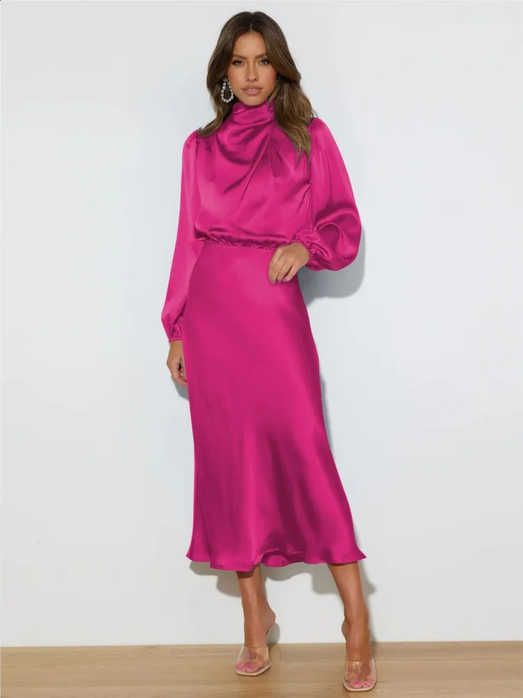 Autumn Womens Clothing Highend Satin Long Sleeved Loose Dress With Elegant Temperament Womens Evening Gift Dress 251023