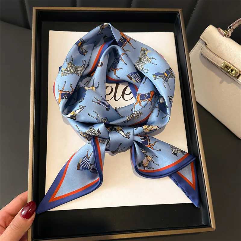 147x14cm Elegant Horse Print Scarf Graphic Ribbon Women Cozy Imitation Silk Scarf Versatile Neckerchief Length Fashion Headband C251024