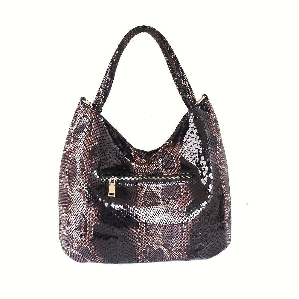 Wo 'S Fashion Handbag 2025, High-Quality With Snake Print, Adjustable Strap, Zipper Closure, Polyester Lining, Animal Print Design, Fade Resistan